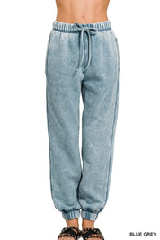 BLUE GREY Zenana Acid Wash Fleece Sweatpants with Pockets | Sweatpants Daverri Fashions