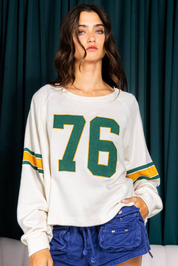 Number 76 Printed Retro Sporty Long Sleeve Top | Tops Daverri Fashions