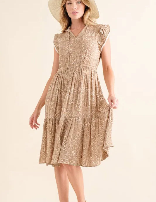 And The Why Boho Printed Tiered Dress | Knee Length Dresses Daverri Fashions