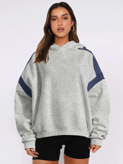Light Gray Contrast Dropped Shoulder Long Sleeve Hoodie | Sweatshirts Daverri Fashions