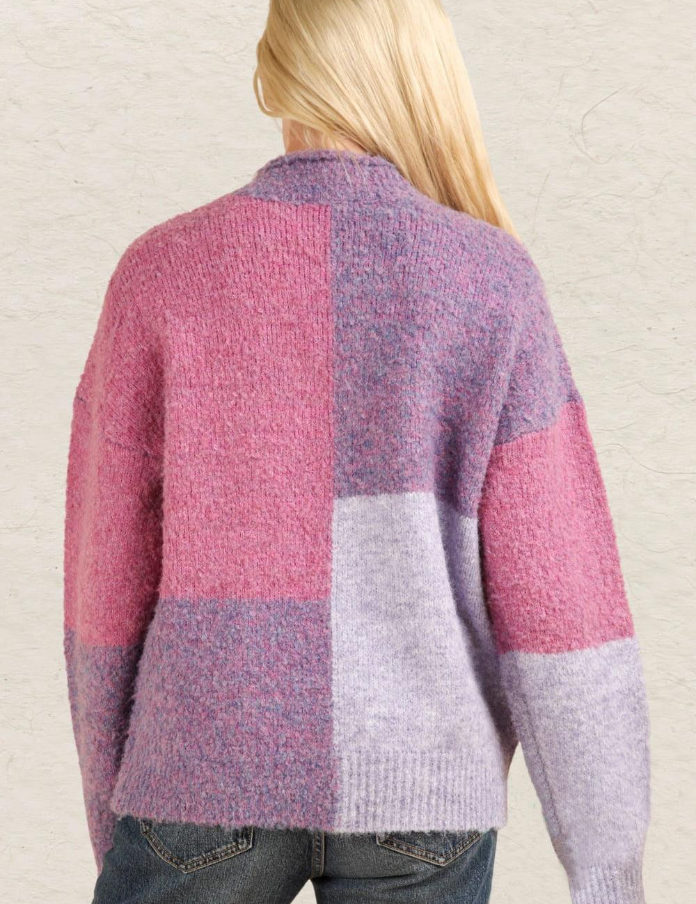 VERY J Color Block Mock Neck Drop Shoulder Sweater Purple | Sweaters Daverri Fashions