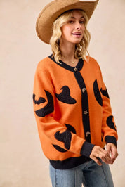 BiBi Halloween Witch Hat Moon Bat Artwork Cardigan | Cardigans Daverri Fashions