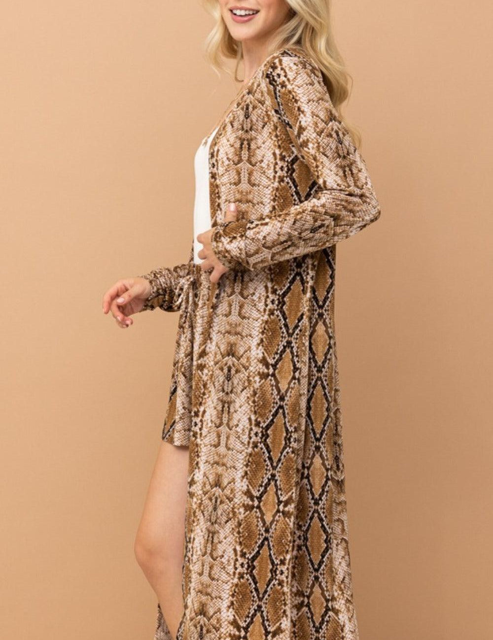 And The Why Snake Print Kimono Open Front Longline Cardigan | Cardigans Daverri Fashions
