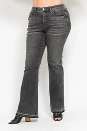 Judy Blue Full Size Mid Rise Tummy Control Washed Gray Release Hem Flare Jeans Plus Size | Daverri Fashions