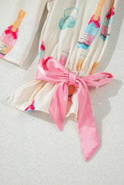 Bow Printed Collared Neck Top and Drawstring Shorts Lounge Set | Loungewear Sets Daverri Fashions