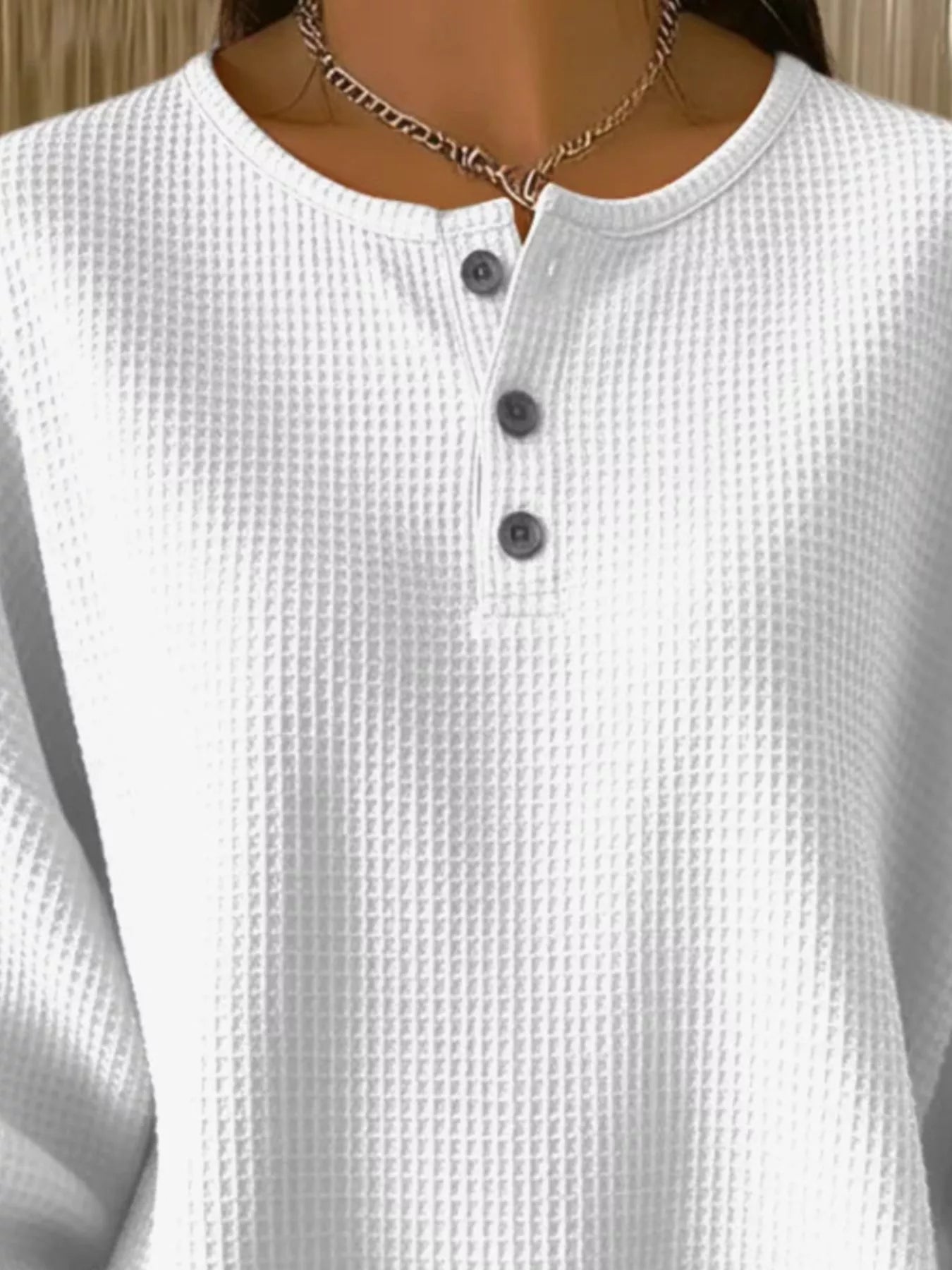 Full Size Waffle Knit Button Detail Top Plus Size | Knit Tops Daverri Fashions
