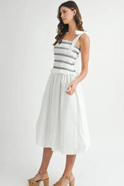 MABLE Smocked Bodice Bubble Midi Dress | Daverri Fashions