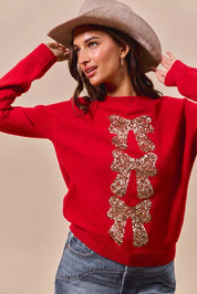 SO ME Sequins Bow Ribbon Embellished Christmas Sweater | Daverri Fashions