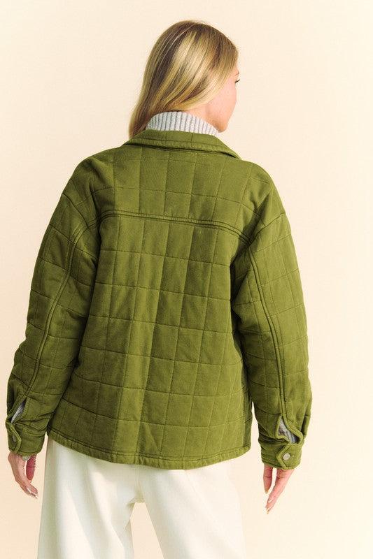 Davi & Dani Quilted Button Down Shacket with Chest Pockets | Shackets Daverri Fashions