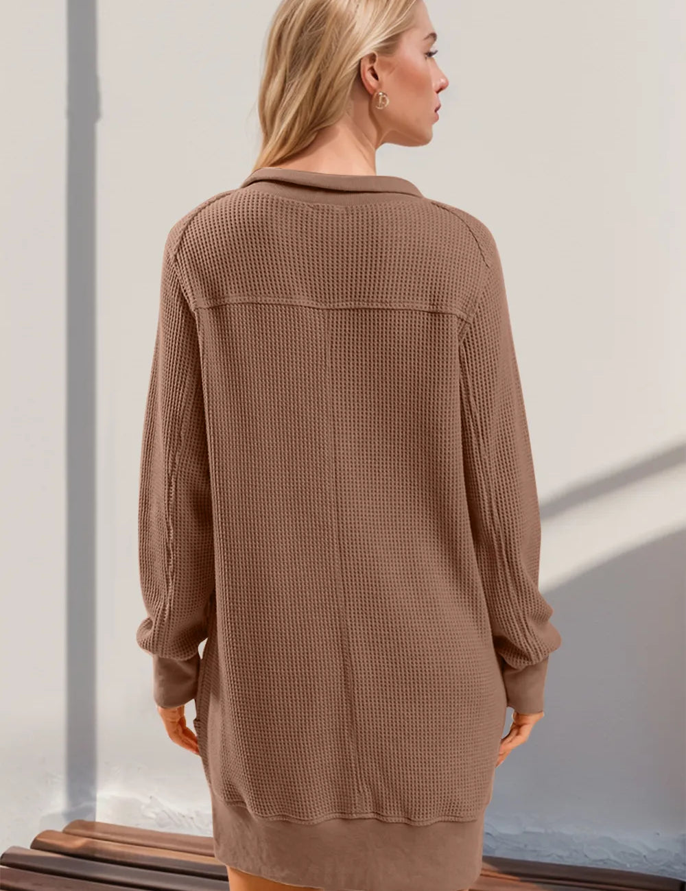 Double Take Waffle Long Sleeve Mini Dress with Pockets | Mini Dresses Daverri Fashions