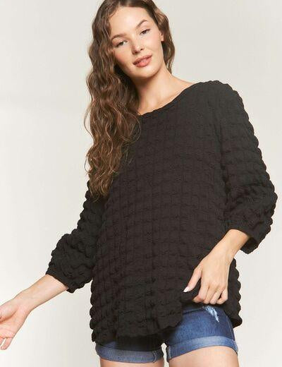 ADORA Bubble Texture Round Neck Blouse | Blouses Daverri Fashions