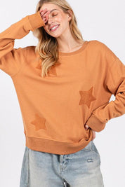 SAGE + FIG Star Patch Long Sleeve Sweatshirt | Sweatshirts Daverri Fashions