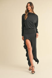 Mable Backless Asymmetric Ruffle Hem Dress | Daverri Fashions
