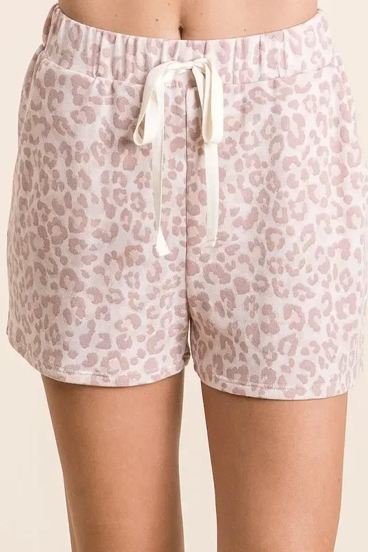 BiBi Leopard Terry Shorts With Drawstring - DAVERRI FASHIONS