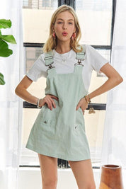 Gum Leaf ADORA Adjustable Wide Strap Square Neck Overall Dress | Daverri Fashions