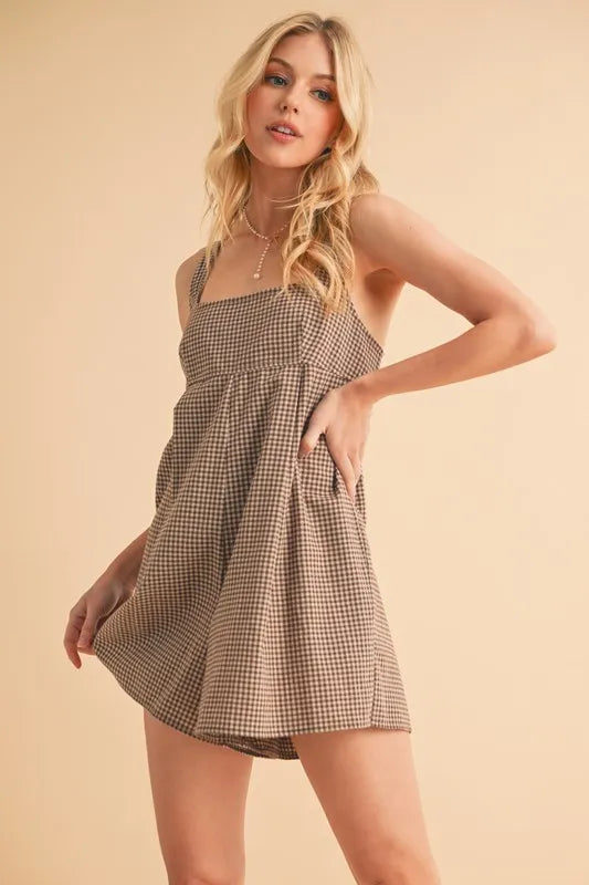 Aemi+Co Plaid Square Neck Romper | Daverri Fashions