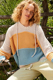 POL Color Block Long Sleeve Hooded Sweater | Sweaters Daverri Fashions
