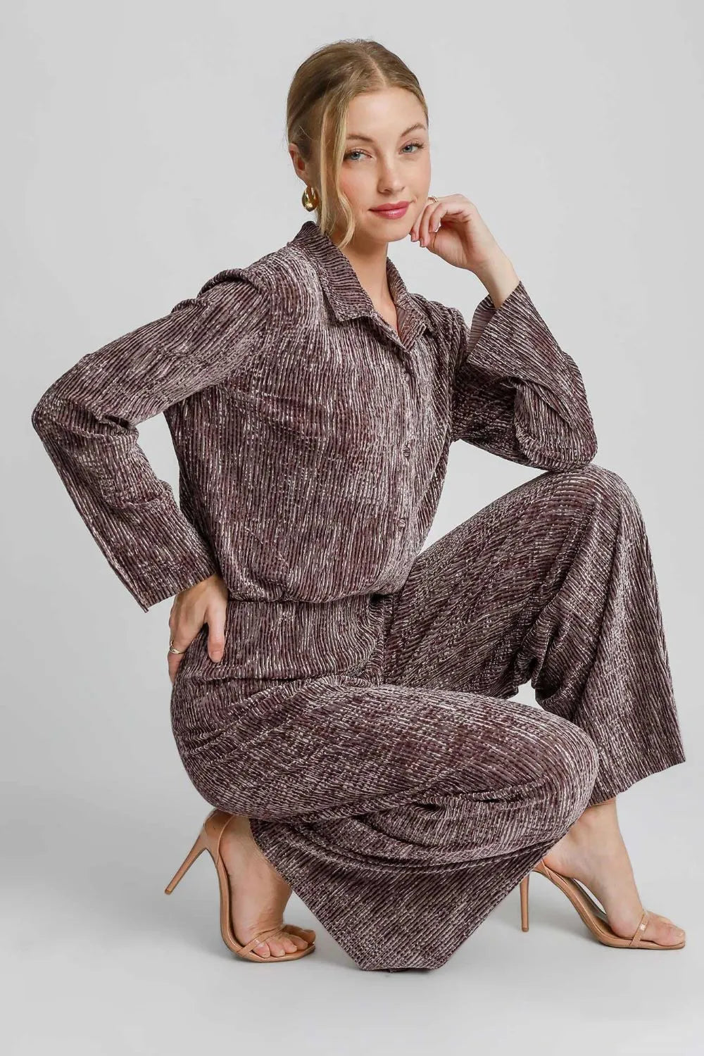 Umgee Side Slit Texture Button Up Shirt | Daverri Fashions