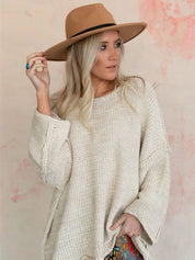 Round Neck Oversized Knit Top with Relaxed Fit | Tops Daverri Fashions