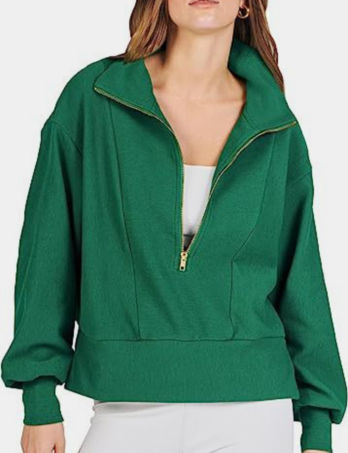 Green Half Zip Up Collared Sweatshirt | Sweatshirts Daverri Fashions