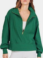 Green Half Zip Up Collared Sweatshirt | Sweatshirts Daverri Fashions