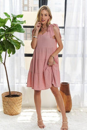ADORA V-Neck Tie Shoulder Dress | Knee Length Dresses Daverri Fashions