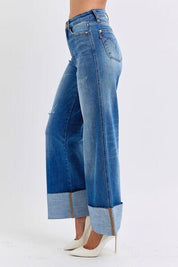 Judy Blue Full Size Distressed High Waist Wide Leg Jeans | Jeans Daverri Fashions