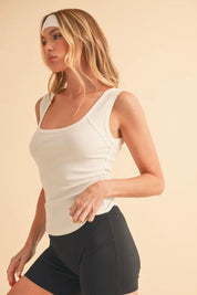 Aemi+Co Square Neck Wide Strap Tank with Side Step Hem | Daverri Fashions