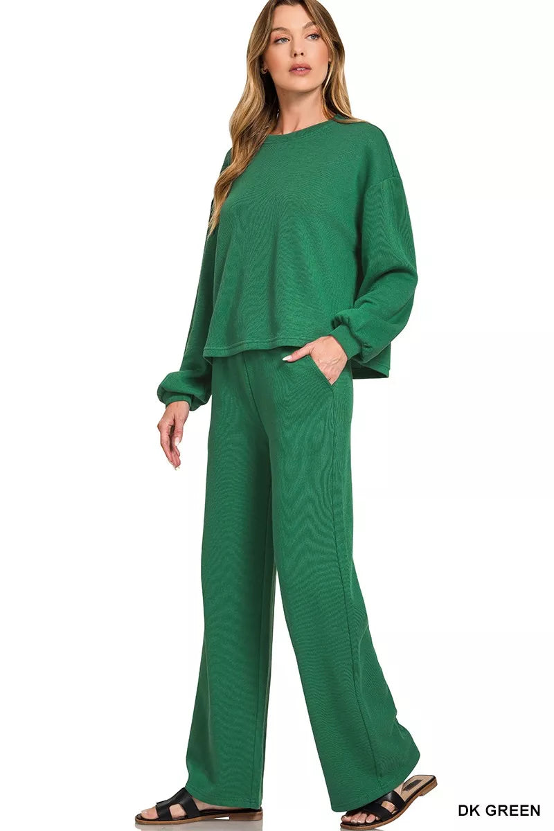 Zenana French Rib Pullover and Pants Set | Daverri Fashions
