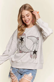 ADORA Rhinestone Accent Casual Sweatshirt | Sweatshirts Daverri Fashions