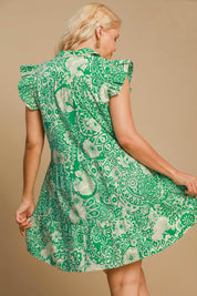 Umgee Full Size Printed Ruffle Cap Sleeve Babydoll Dress Plus Size | Babydoll Dresses Daverri Fashions