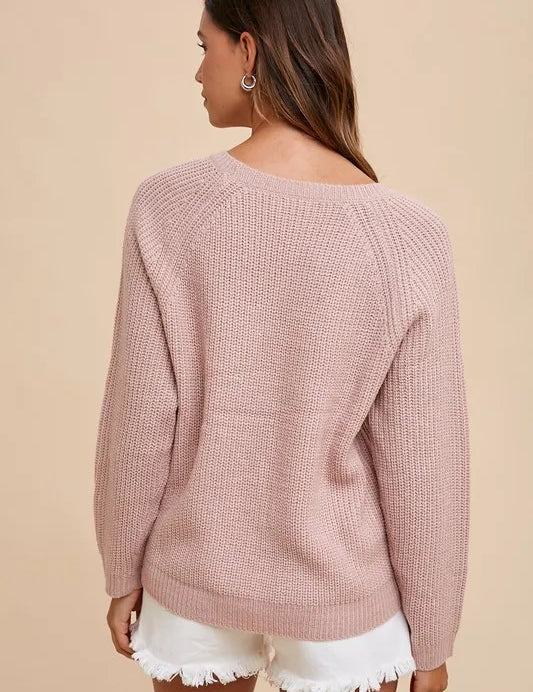 Annie Wear HELLO Embroidered Raglan Sleeve Sweater | Sweaters Daverri Fashions