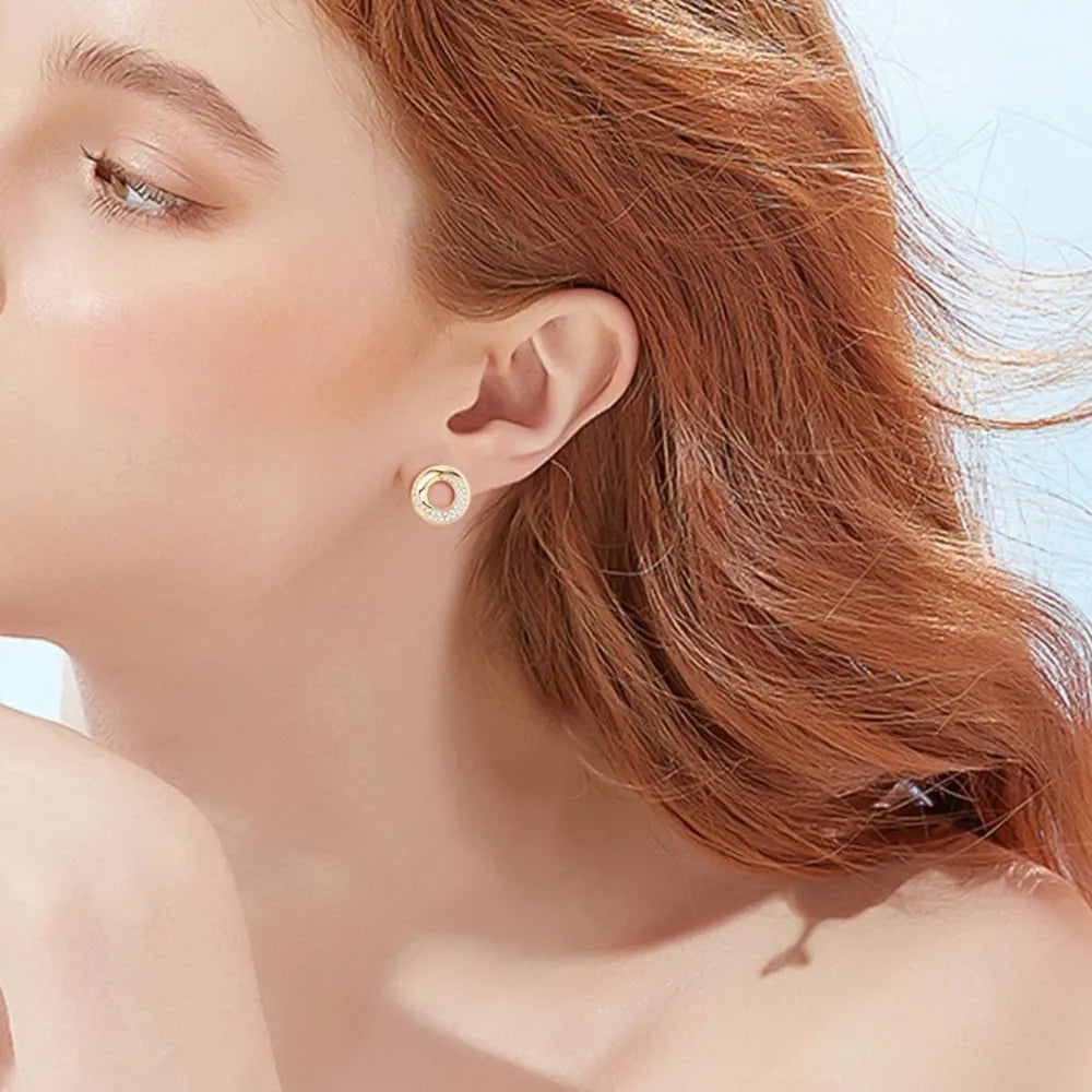 Gold One Size 925 Sterling Silver Inlaid Moissanite Stud Earrings | Sterling Silver Earrings Daverri Fashions