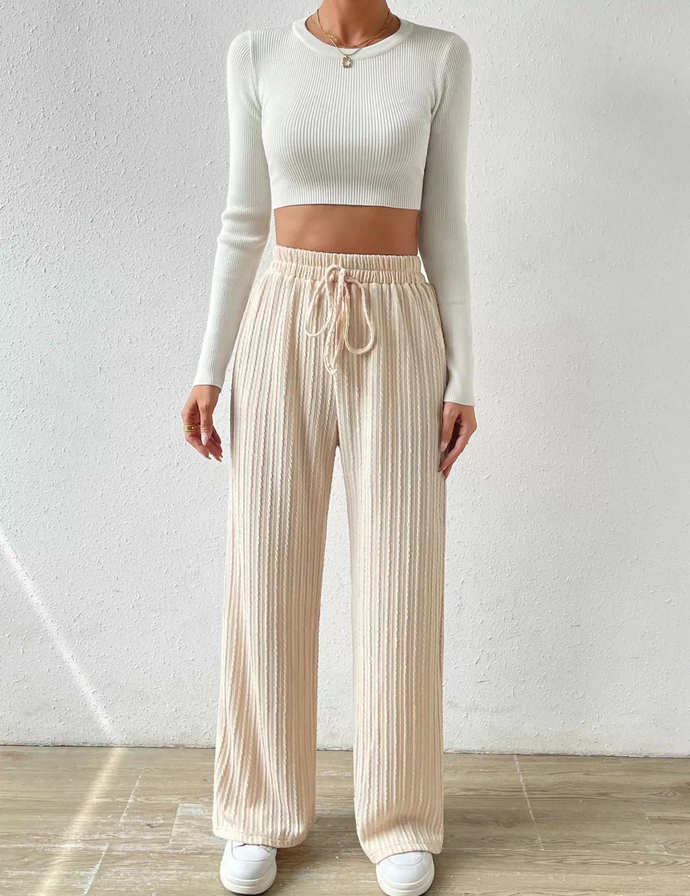 Apricot Drawstring Wide Leg Pants | Loungewear Bottoms Daverri Fashions