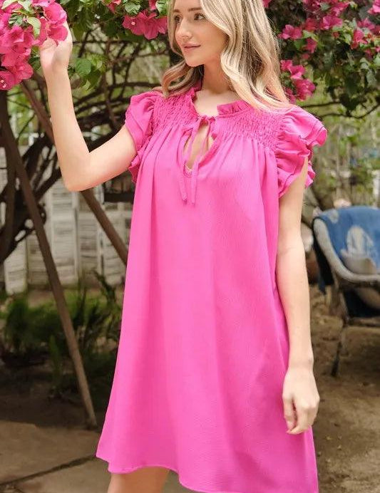 And The Why Ruffle Shoulder Smocked Detailed Dress | Mini Dresses Daverri Fashions