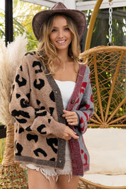 BiBi Leopard Color Block Button Down Sweater Cardigan | Cardigans Daverri Fashions