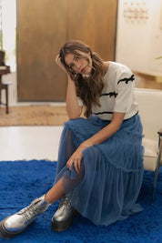 Annie Wear Striped Bow Round Neck Knit Top | Tops Daverri Fashions