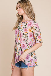 BOMBOM Floral Round Neck T-Shirt | Daverri Fashions