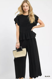 Umgee Linen Blend Smocked Peplum Blouse | Blouses Daverri Fashions