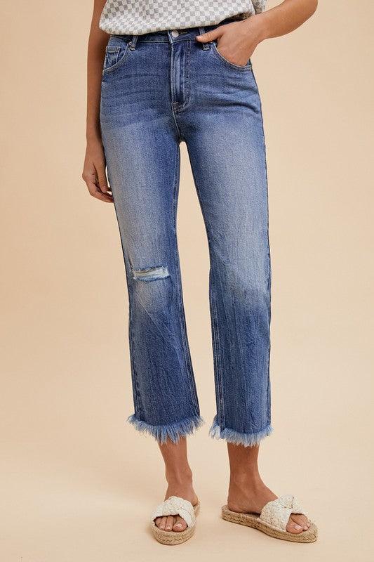 Medium Annie Wear Distressed Raw Hem Straight Leg Cropped Jeans | Daverri Fashions
