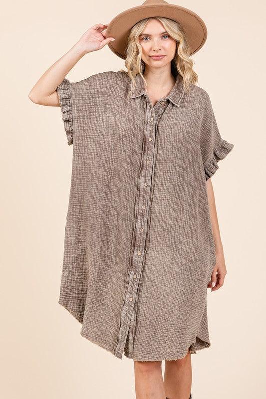 Mittoshop Mineral Wash Cotton Gauze Mini Shirt Dress | Mini Dresses Daverri Fashions