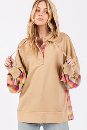 SAGE + FIG Full Size Plaid Print Washed Hoodie Plus Size | Hoodies Daverri Fashions