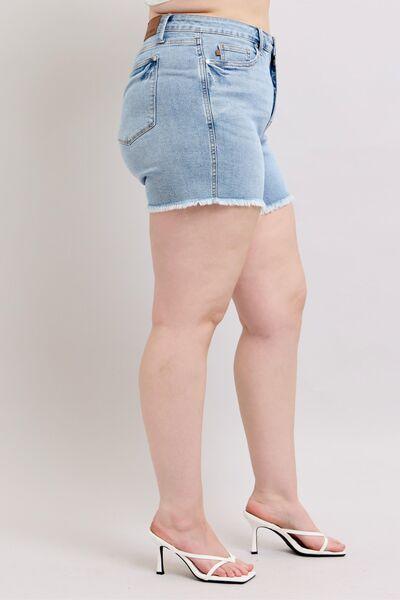 Judy Blue Tummy Control Raw Hem Denim Shorts | Denim Shorts Daverri Fashions