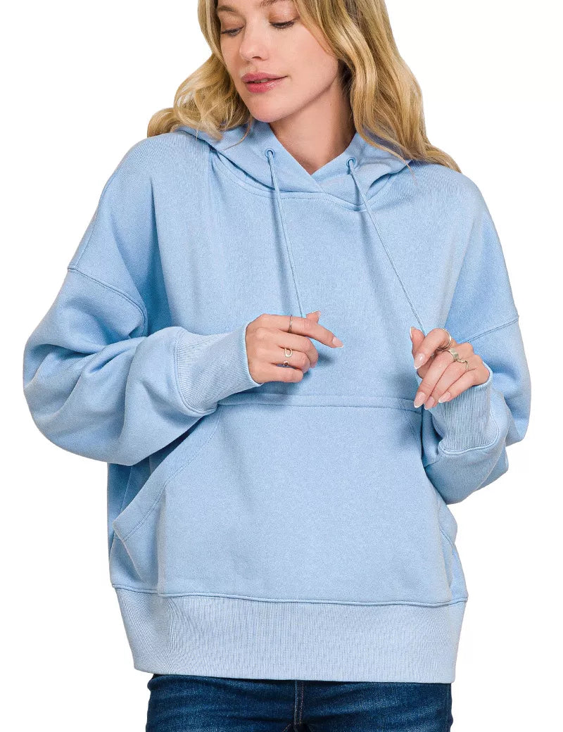 SPRING BLUE Zenana Oversized Fleece Kangaroo Pocket Hoodie Spring Blue | Hoodies Daverri Fashions