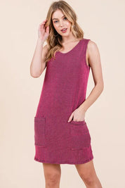 BLACK-FUCHSIA BOMBOM Rib Knit Tank Dress | Daverri Fashions