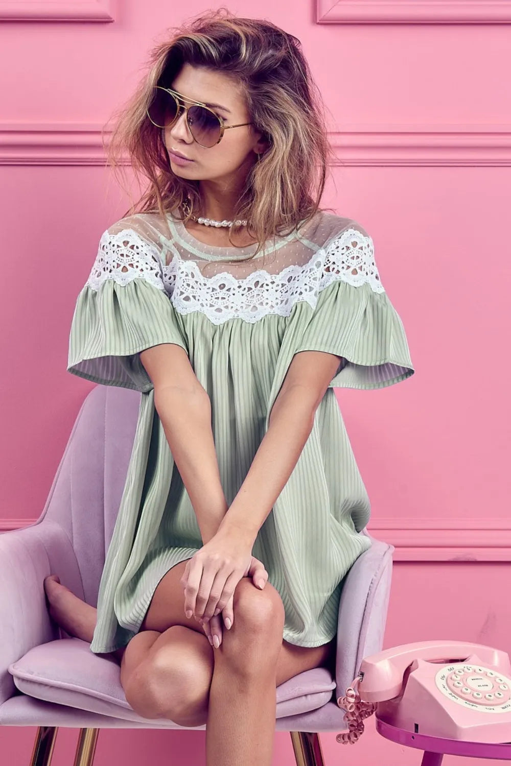 BiBi Lace Detail Short Sleeve Striped Blouse | Daverri Fashions