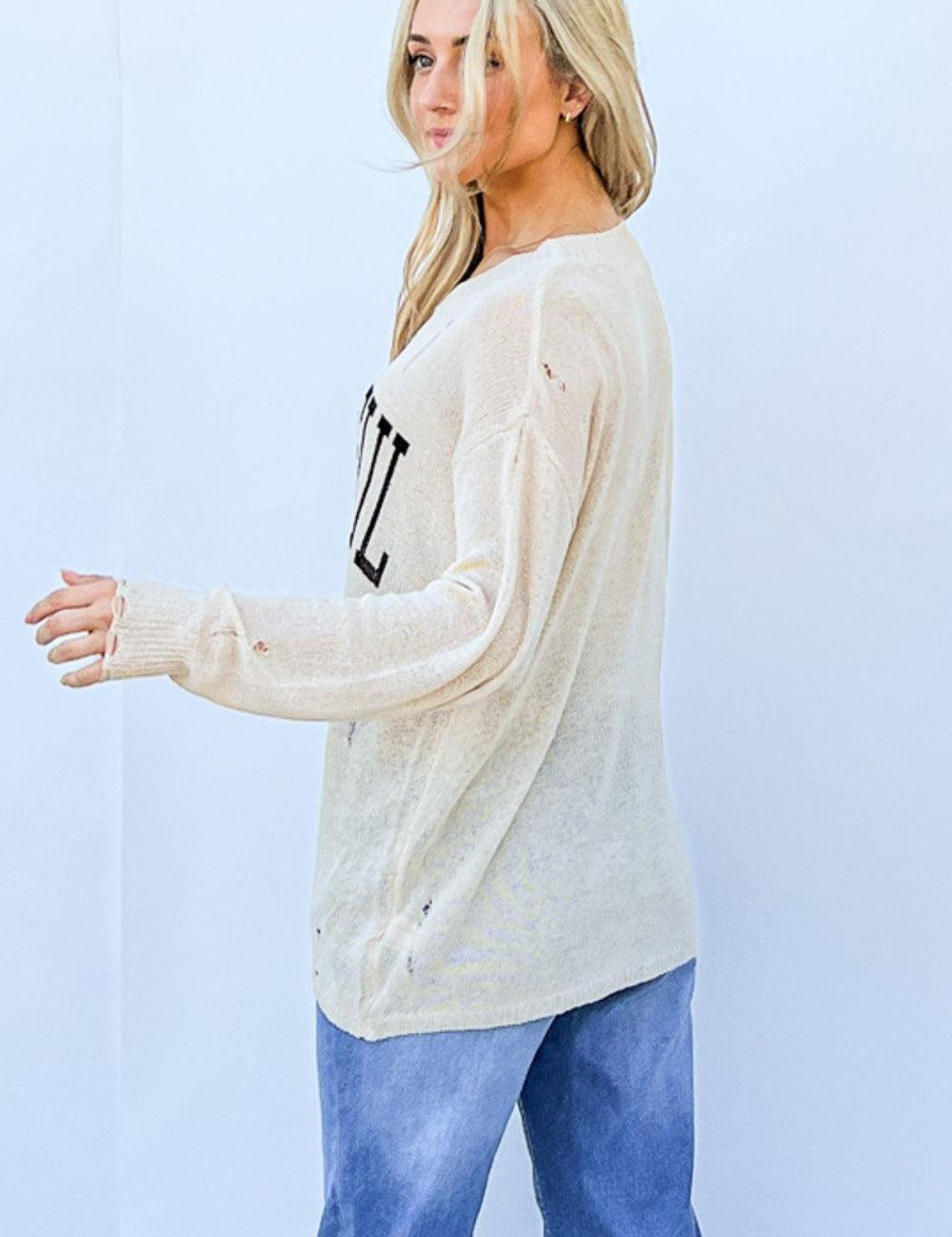 And The Why GRATEFUL Long Sleeve Knit Top | Tops Daverri Fashions