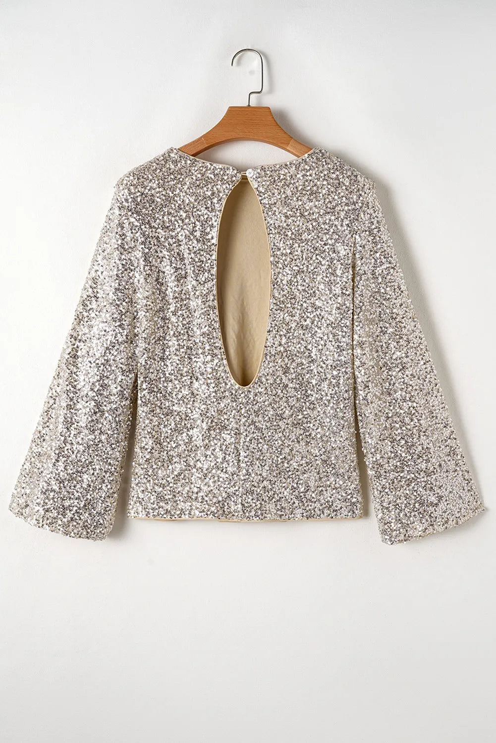 Cutout Sequin Round Neck Long Sleeve Blouse | Blouses Daverri Fashions
