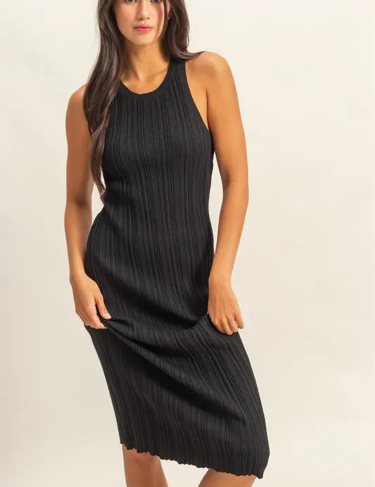 BLACK HYFVE Black Round Neck Black Bodycon Ribbed Knit Dress | Tank Dresses Daverri Fashions
