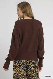 Umgee Button-Front V-Neck Knit Cardigan Brown | Cardigans Daverri Fashions